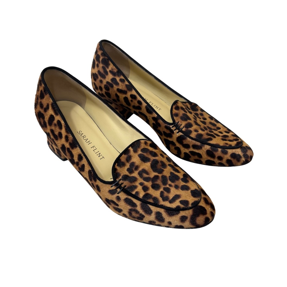 Sarah Flint Rosie Brown Leopard Haircalf Loafers Low Block Heel Shoes Womens 37